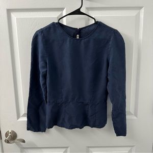 Acne Studios Silk Peplum Top Navy Long Sleeve